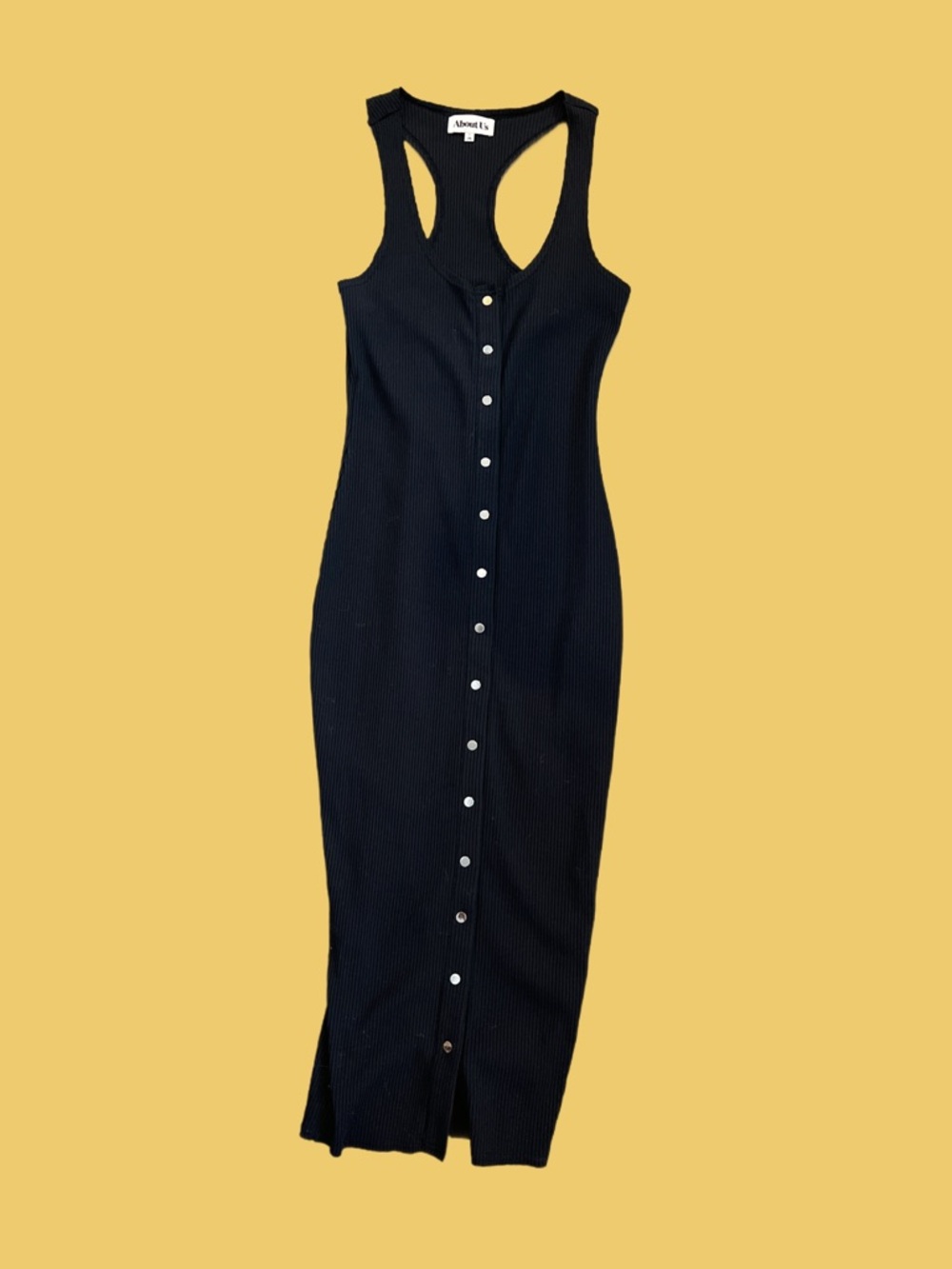 About Us. Ribbed Button-Front Racerback Dress - Black